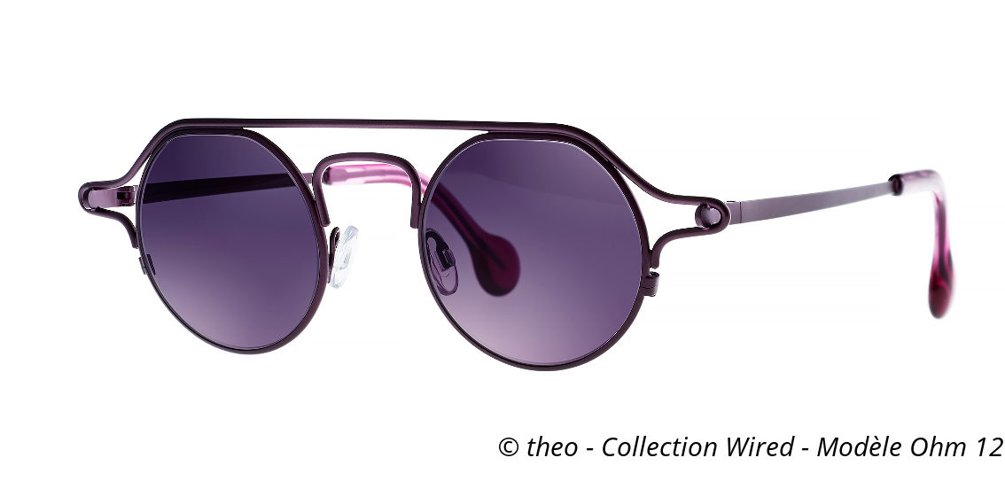 Votre professionnel de la vue à Montpellier vous propose d'essayer en magasin cette monture violette Ohm 12 du designer theo
