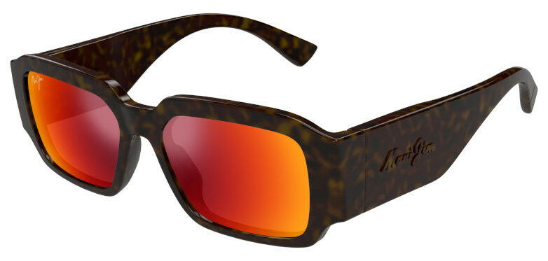 Adoptez la marque Maui Jim et son modèle solaire noir aux verres polarisés de couleur orange, dans votre magasin de lunettes.